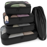 Shacke Packing Cubes for Travel 5 Set - Compression Luggage Organizer Bags - Versatile Travel Organizer for Women and Men - Optimized Packing Bags - Travel Essentials (Pure Black)