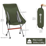 SHALLWE Lightweight Highback Camping Chairs, All Aluminum Frame Portable Folding Camp Chair, Compact for Backpacking, Hiking, Beach, Sports (Green)