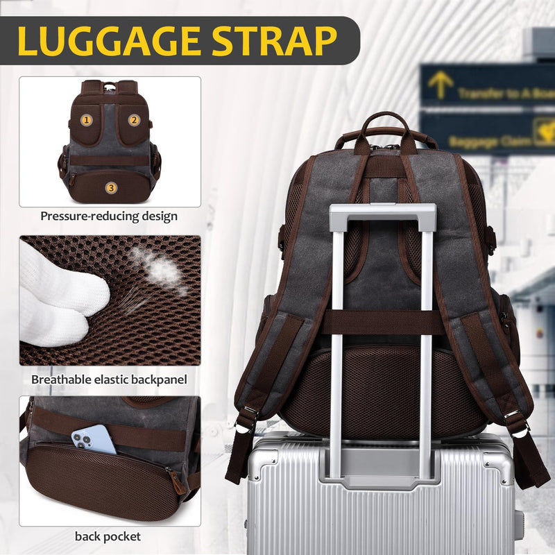 SHENHU Travel Laptop Backpack 17.3 inch XL Computer Backpack for Men Waxed Canvas College Daypack Business Backpack Black Gray