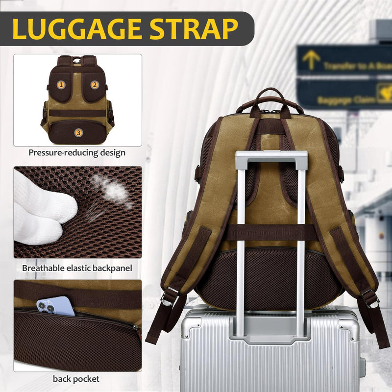 SHENHU Travel Laptop Backpack 17.3 inch XL Computer Backpack for Men Waxed Canvas College Daypack Business Backpack Brown