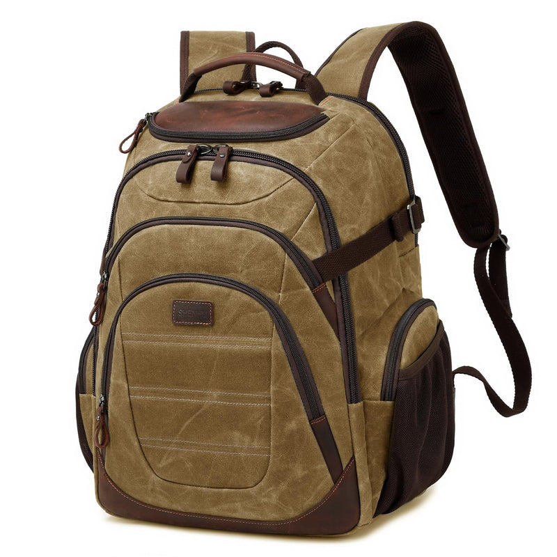 SHENHU Travel Laptop Backpack 17.3 inch XL Computer Backpack for Men Waxed Canvas College Daypack Business Backpack Brown
