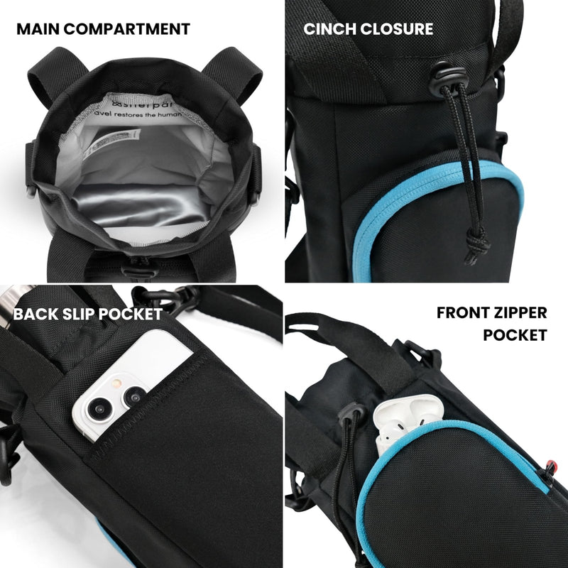 Sherpani Izzie, Water Bottle Holder with Adjustable Shoulder Strap, Hands - Free RFID Crossbody Water Bottle Carrier Bag w/Phone Pocket, Travel Gift, WaterBottle Tote for Women Walking, Hiking (Cloud9)