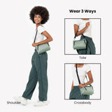 Sherpani Mei, Small Anti Theft Crossbody Purse, Lightweight Cross Body Bag, Handbags, Fashion Trio Bag for Women with Metal Hardware, Travel Gift for Women (Aloe Mist Signature)