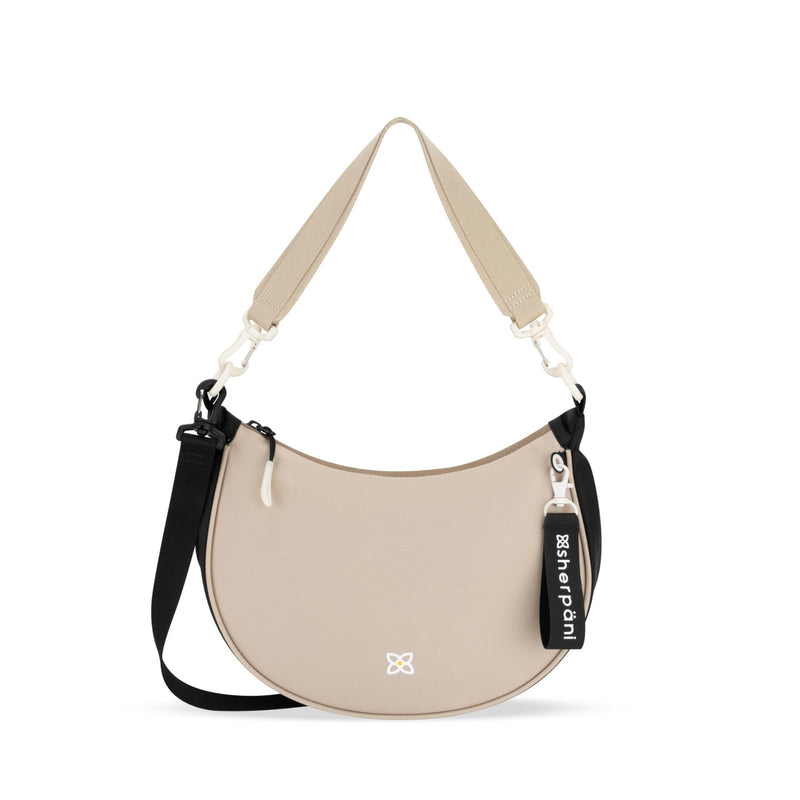 Sherpani Mina, Medium Nylon Crescent Bag, Lightweight Half Moon Crossbody Bags, Fashionable Shoulder Bag, Travel Handbag for Women, RFID Protection, Travel Gift (Con Leche)
