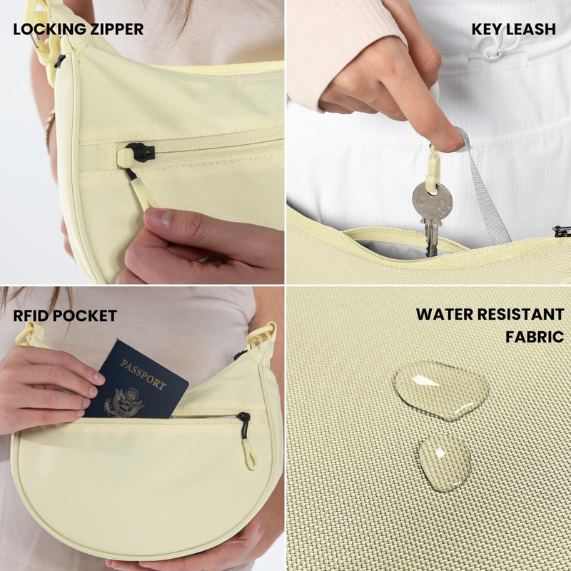 Sherpani Mina, Medium Nylon Crescent Bag, Lightweight Half Moon Crossbody Bags, Fashionable Shoulder Bag, Travel Handbag for Women, RFID Protection, Travel Gift (Surf)