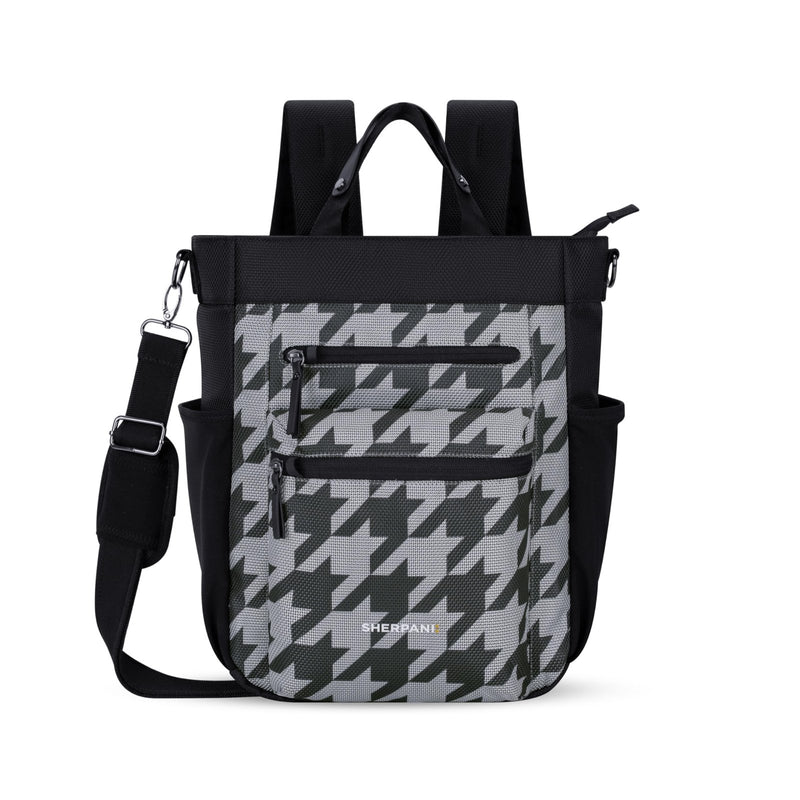 Sherpani Soleil, Anti Theft Convertible Backpack, 3 in 1 Tote, Crossbody Purse, 18L Travel Bag, RFID Protection, Fits 13” Laptop (Houndstooth)
