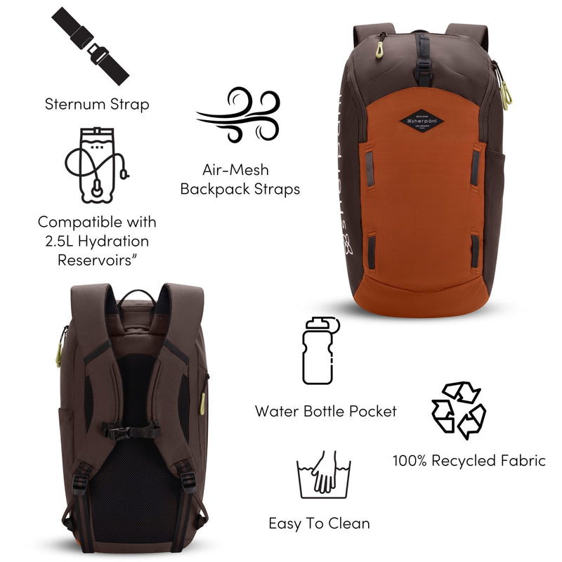Sherpani Switch, 15L Lightweight Travel Hiking Backpack, Hydration Backpack, Backpack Purse for Women, Daypack for Women, Fits 13 Inch Laptop (Clay)