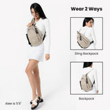 Sherpani Wayfarer, Small Convertible Sling Backpack, 8L Travel Bag, Shoulder Sling Purse, Travel Gifts for Women, RFID Protection (Con Leche)