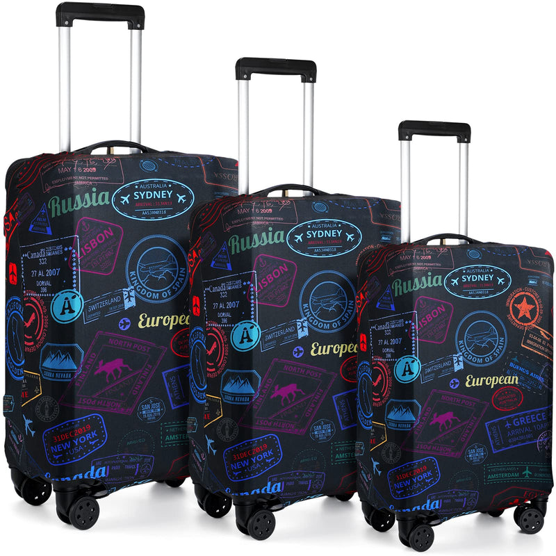 Sherr 3 Pieces Travel Luggage Cover Suitcase Protector Anti Scratch Suitcase Washable Baggage Covers(Vintage Theme,S/Medium/L)