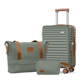 SHOWKOO Carry On Luggage Hardshell Lightweight Luggage Set, Suitcase with Double Spinner Wheels Tsa Lock White 3 piece set Green (DB/TB/20in)