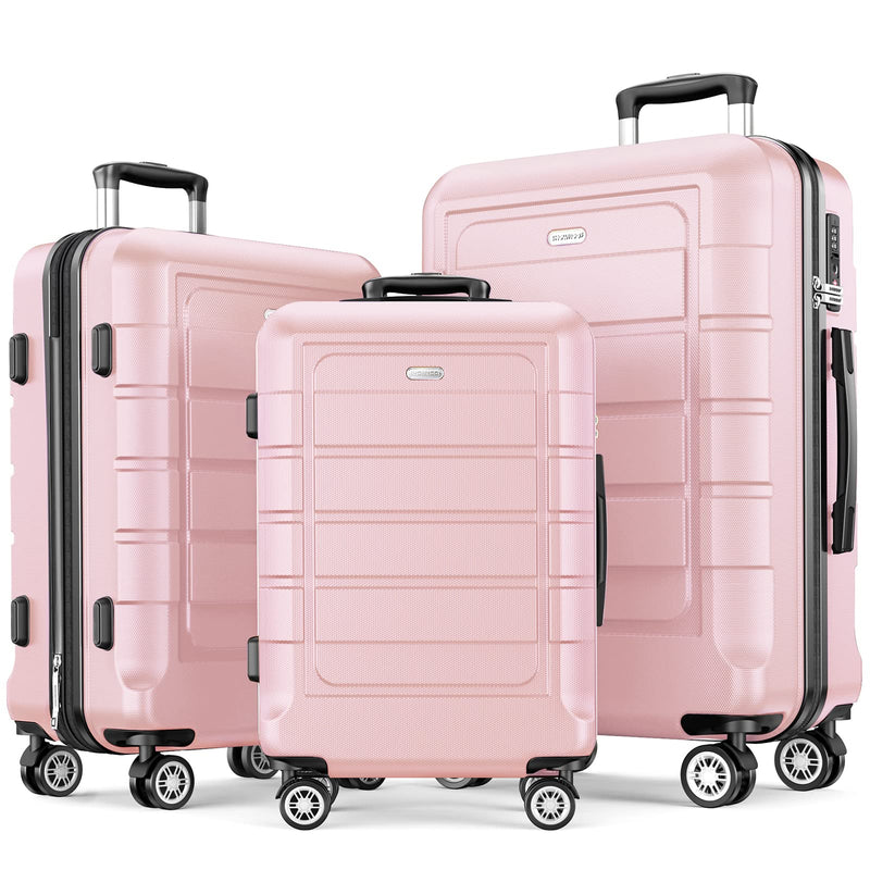 SHOWKOO Luggage Sets 3 Piece Expandable 100% PC Durable Hardshell Suitcase with Wheels TSA Lock Lightweight Luggage Pink
