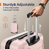 SHOWKOO Luggage Sets 3 Piece Expandable 100% PC Durable Hardshell Suitcase with Wheels TSA Lock Lightweight Luggage Pink