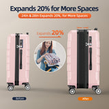 SHOWKOO Luggage Sets 3 Piece Expandable 100% PC Durable Hardshell Suitcase with Wheels TSA Lock Lightweight Luggage Pink