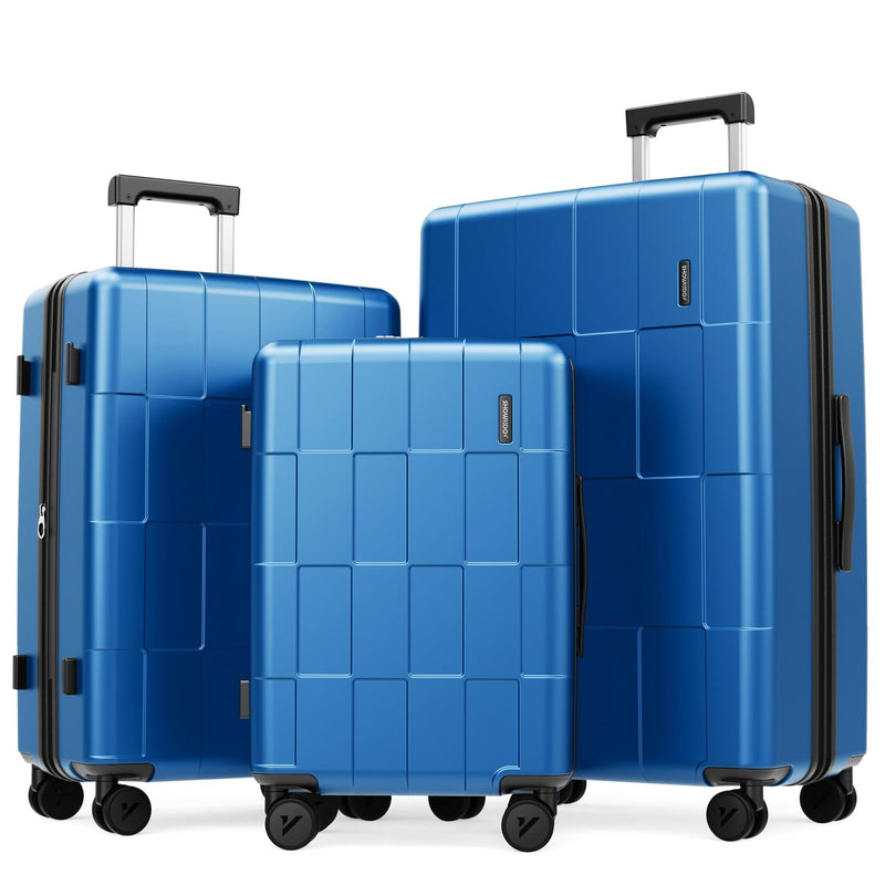 SHOWKOO Luggage Sets 3 Piece Hardside Expandable Lightweight PC Suitcase Sets with Double Spinner Wheels TSA Lock, Sea Blue