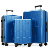 SHOWKOO Luggage Sets 3 Piece Hardside Expandable Lightweight PC Suitcase Sets with Double Spinner Wheels TSA Lock, Sea Blue