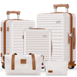 SHOWKOO Luggage Sets 3 Piece Hardside Expandable Suitcase with Double Spinner Wheels Tsa Lock, (Beige White, 5 piece set)