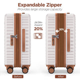 SHOWKOO Luggage Sets 3 Piece Hardside Expandable Suitcase with Double Spinner Wheels Tsa Lock, (Beige White, 5 piece set)