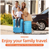 SHOWKOO Luggage Sets Expandable 100% PC Durable Suitcase Sets Double Wheels TSA Lock 4 Piece Luggage Set Sky Blue