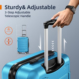 SHOWKOO Luggage Sets Expandable 100% PC Durable Suitcase Sets Double Wheels TSA Lock 4 Piece Luggage Set Sky Blue