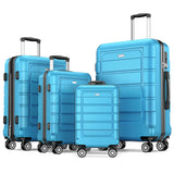 SHOWKOO Luggage Sets Expandable 100% PC Durable Suitcase Sets Double Wheels TSA Lock 4 Piece Luggage Set Sky Blue