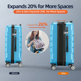 SHOWKOO Luggage Sets Expandable 100% PC Durable Suitcase Sets Double Wheels TSA Lock 4 Piece Luggage Set Sky Blue