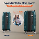 SHOWKOO Luggage Sets Expandable 100% PC Suitcase Double Wheels TSA Lock 3PC (ArmyGreen)