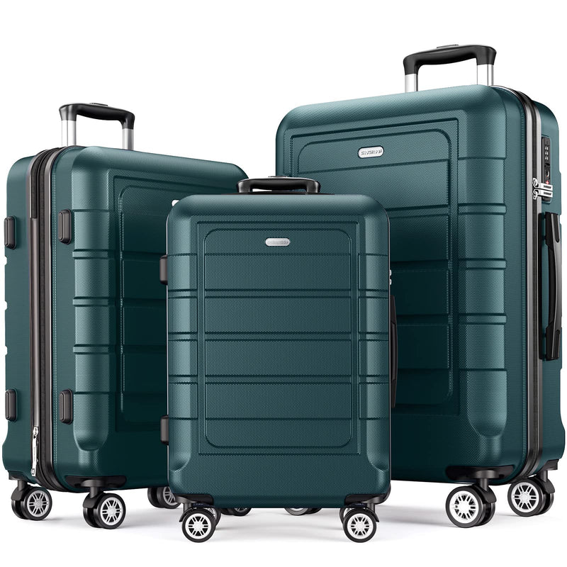 SHOWKOO Luggage Sets Expandable 100% PC Suitcase Double Wheels TSA Lock 3PC (ArmyGreen)