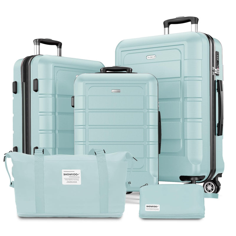 SHOWKOO Luggage Sets with Bags Expandable 100% PC Durable Suitcase Double Wheels TSA Lock 5pcs Mint Green