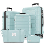 SHOWKOO Luggage Sets with Bags Expandable 100% PC Durable Suitcase Double Wheels TSA Lock 5pcs Mint Green