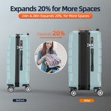 SHOWKOO Luggage Sets with Bags Expandable 100% PC Durable Suitcase Double Wheels TSA Lock 5pcs Mint Green