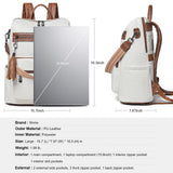 Shrrie 15.6 inch Laptop Backpack for Women,Large Leather Backpack Purse,Travel,Carry on,Water Resistant Casual Laptop Backpacks,College Backpack,Work Backpack for Women,Beige with Brown