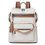 Shrrie 15.6 inch Laptop Backpack for Women,Large Leather Backpack Purse,Travel,Carry on,Water Resistant Casual Laptop Backpacks,College Backpack,Work Backpack for Women,Beige with Brown