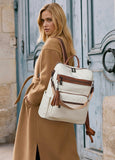 Shrrie 15.6 inch Laptop Backpack for Women,Large Leather Backpack Purse,Travel,Carry on,Water Resistant Casual Laptop Backpacks,College Backpack,Work Backpack for Women,Beige with Brown