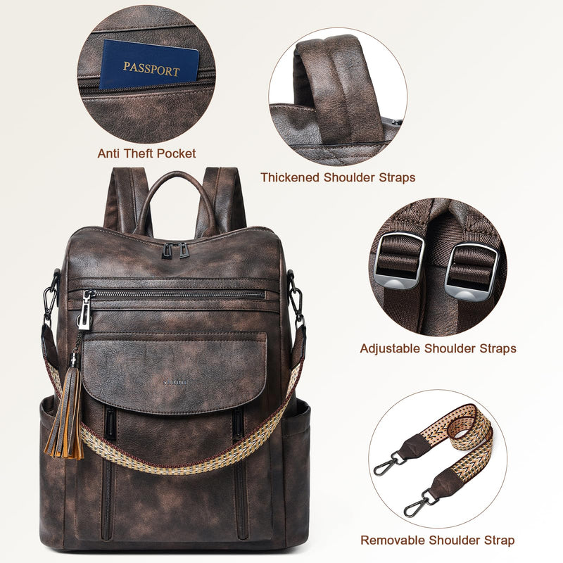 Shrrie Laptop Backpack for Women 15.6 inch,Travel Leather Backpack Purse Nurse Teacher Carry on Backpack Computer Bag,Professional Water - Resistant College Business Work Casual Daypack,Two - toned Coffee