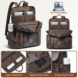 Shrrie Laptop Backpack for Women 15.6 inch,Travel Leather Backpack Purse Nurse Teacher Carry on Backpack Computer Bag,Professional Water - Resistant College Business Work Casual Daypack,Two - toned Coffee