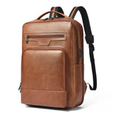 Shrrie Leather Laptop Backpack for Women and Men,28 L Travel Backpack Computer Bag Fits 16 inch Laptop,Expandable Casual Daypack with USB Port for Work Business Weekender College,Brown