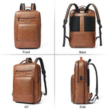Shrrie Leather Laptop Backpack for Women and Men,28 L Travel Backpack Computer Bag Fits 16 inch Laptop,Expandable Casual Daypack with USB Port for Work Business Weekender College,Brown