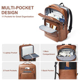 Shrrie Leather Laptop Backpack for Women and Men,28 L Travel Backpack Computer Bag Fits 16 inch Laptop,Expandable Casual Daypack with USB Port for Work Business Weekender College,Brown