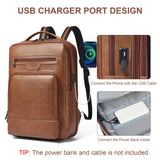 Shrrie Leather Laptop Backpack for Women and Men,28 L Travel Backpack Computer Bag Fits 16 inch Laptop,Expandable Casual Daypack with USB Port for Work Business Weekender College,Brown