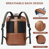 Shrrie Leather Laptop Backpack for Women and Men,28 L Travel Backpack Computer Bag Fits 16 inch Laptop,Expandable Casual Daypack with USB Port for Work Business Weekender College,Brown