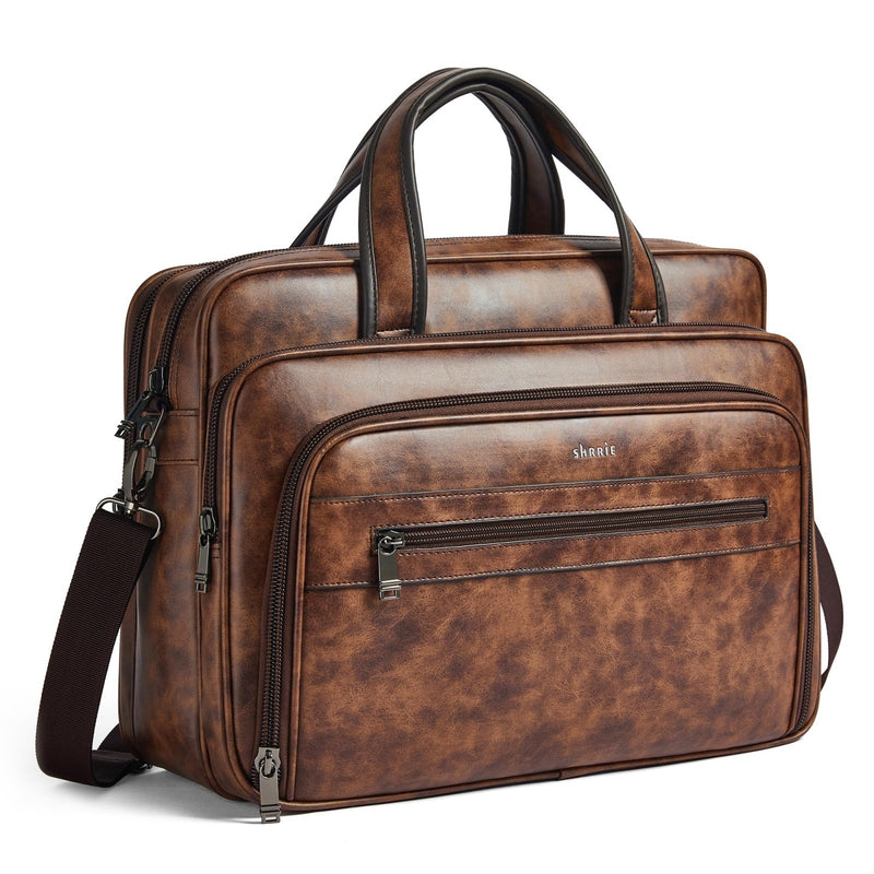 Shrrie Leather Messenger Bag for Men&Women 17 Inch Vegan Leather Laptop Bag,Water - Resistant Large Shoulder Satchel Office,Work