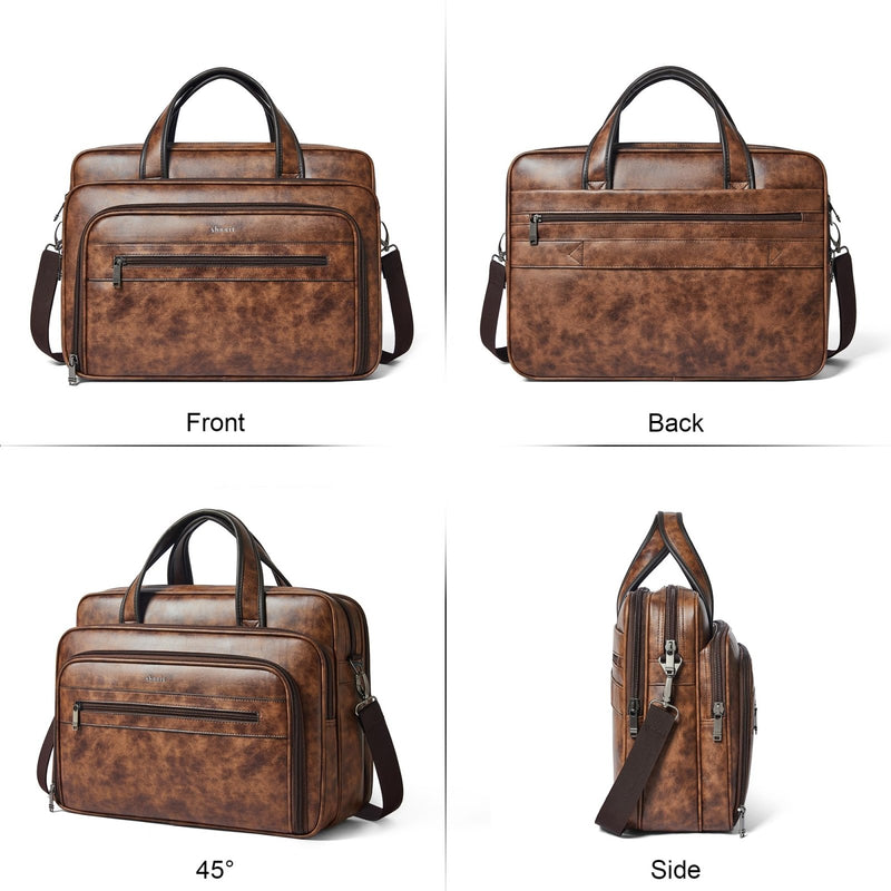 Shrrie Leather Messenger Bag for Men&Women 17 Inch Vegan Leather Laptop Bag,Water - Resistant Large Shoulder Satchel Office,Work