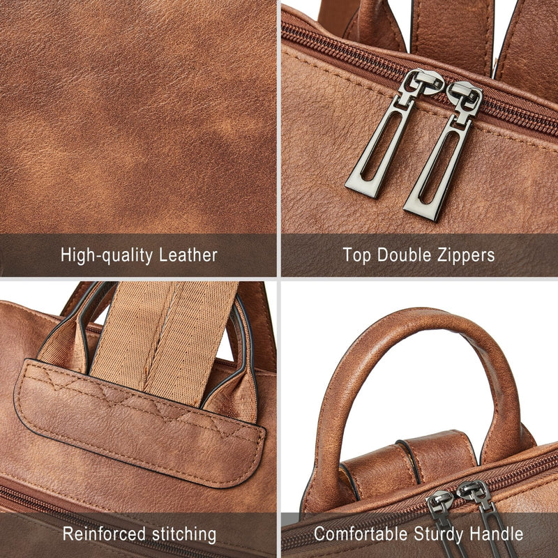 Shrrie Vegan Leather Laptop Backpack for Women 15.6 inch Work Backpack Fashion Travel Backpack Purse for Travel College Work