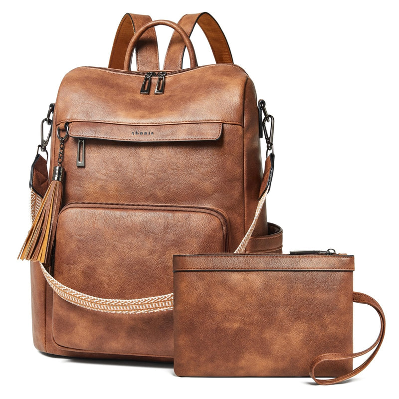 Shrrie Vegan Leather Laptop Backpack for Women 15.6 inch Work Backpack Fashion Travel Backpack Purse for Travel College Work