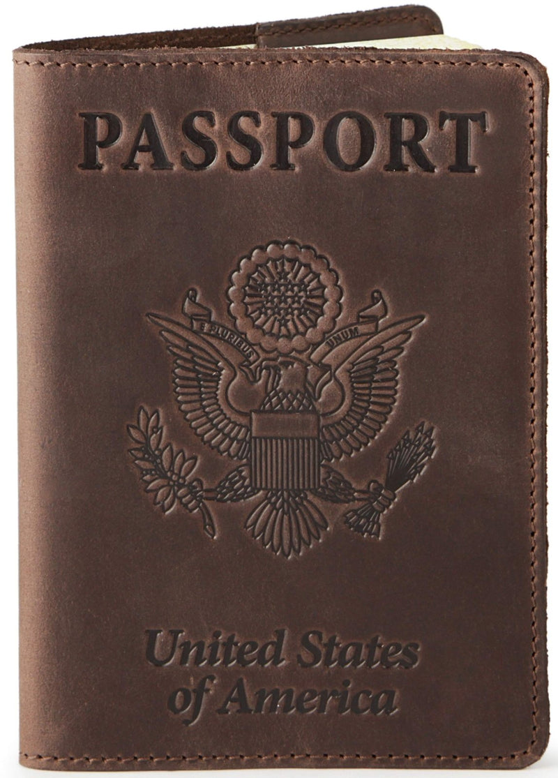 Shvigel US Leather Passport Book Cover - Thin American Travel Passport Holder - Premium International USA Passport Protector Case for Women Men (Brown Vintage)