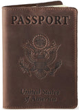Shvigel US Leather Passport Book Cover - Thin American Travel Passport Holder - Premium International USA Passport Protector Case for Women Men (Brown Vintage)