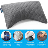 Sidney Sleep Mini Travel Size Neck Pillow - Knee, Back Lumbar and Support - Small Curved Pillow - 14 x 19 Inches - Adjustable Loft - Washable - Drawstring Backpack Included (Mini - Grey)