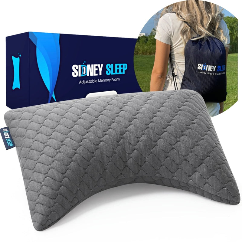 Sidney Sleep Mini Travel Size Neck Pillow - Knee, Back Lumbar and Support - Small Curved Pillow - 14 x 19 Inches - Adjustable Loft - | Backpacks4Less