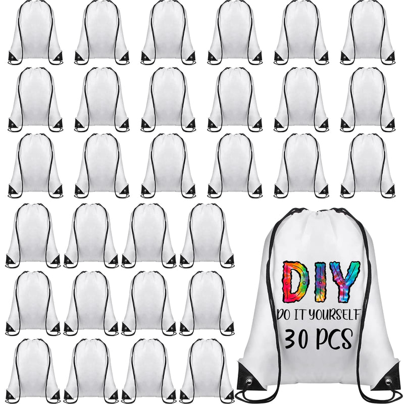 Sieral 30 Pcs Blank Sublimation Drawstring Bags Drawstring Backpack Bulk Heat Press Reusable Polyester Sublimation Bags Cinch Sackpack for Gym Sport DIY Craft, White