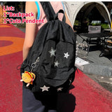 SIFRTOA Grunge Backpack with Adorable Accessory Aesthetic Backpack Cute Backpacks Waterproof (Black)